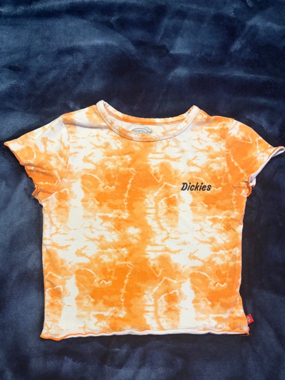 Orange and White Dickie’s Cropped Baby Tee - Size M